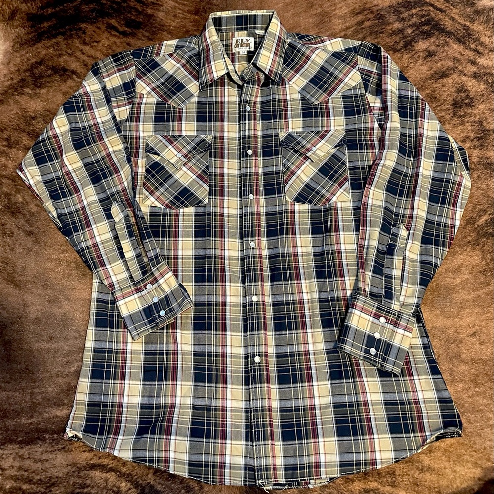 Ely Cattleman Plaid Pearl Snap Button Down - Size M